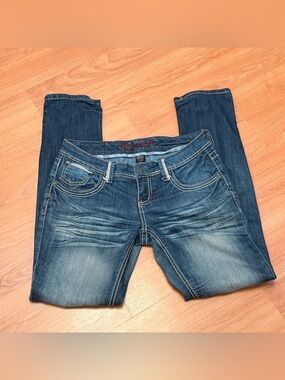 Y2K Vtg Ariya Jeans Dark Blue Skinny Jeans - Faded Whisker Detail - Size 5/6